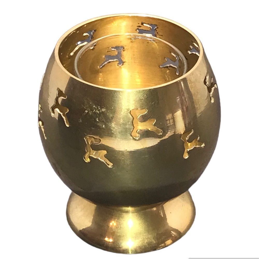 Indian Brass Reindeer Candleholder with Clear Votive Cup